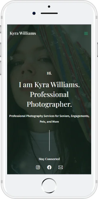 Kyra Williams Photography Website Landing Page